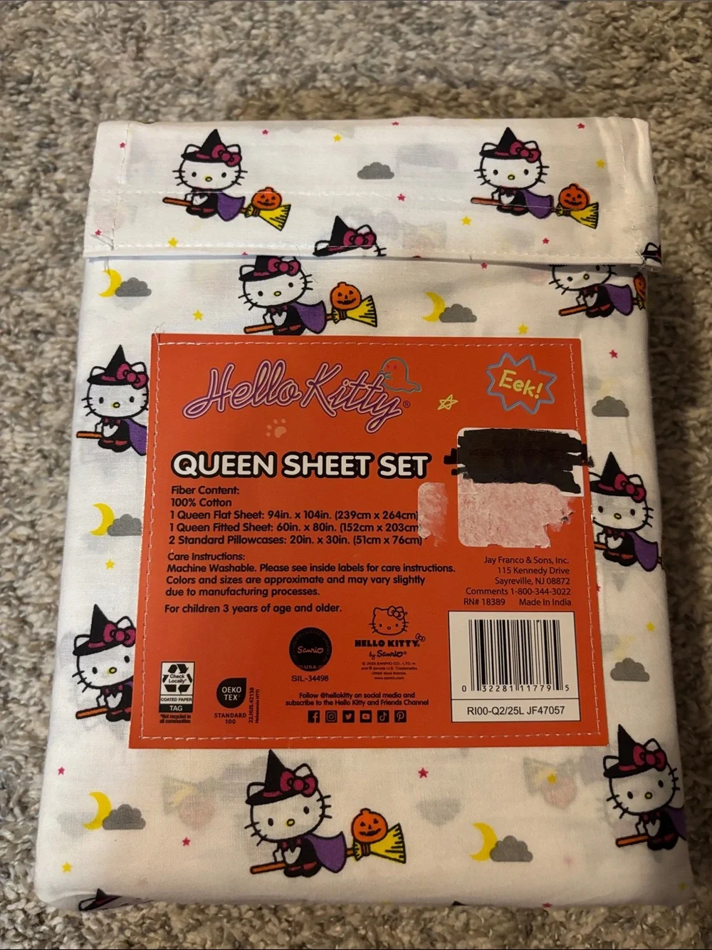 NWT Hello Kitty Witch Halloween Queen Sheet Set